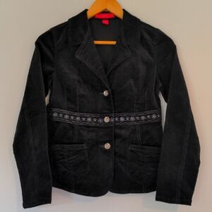 Glo Blazer Black Cordaroy Girls Large Embroidery Sequen Pockets Buttons